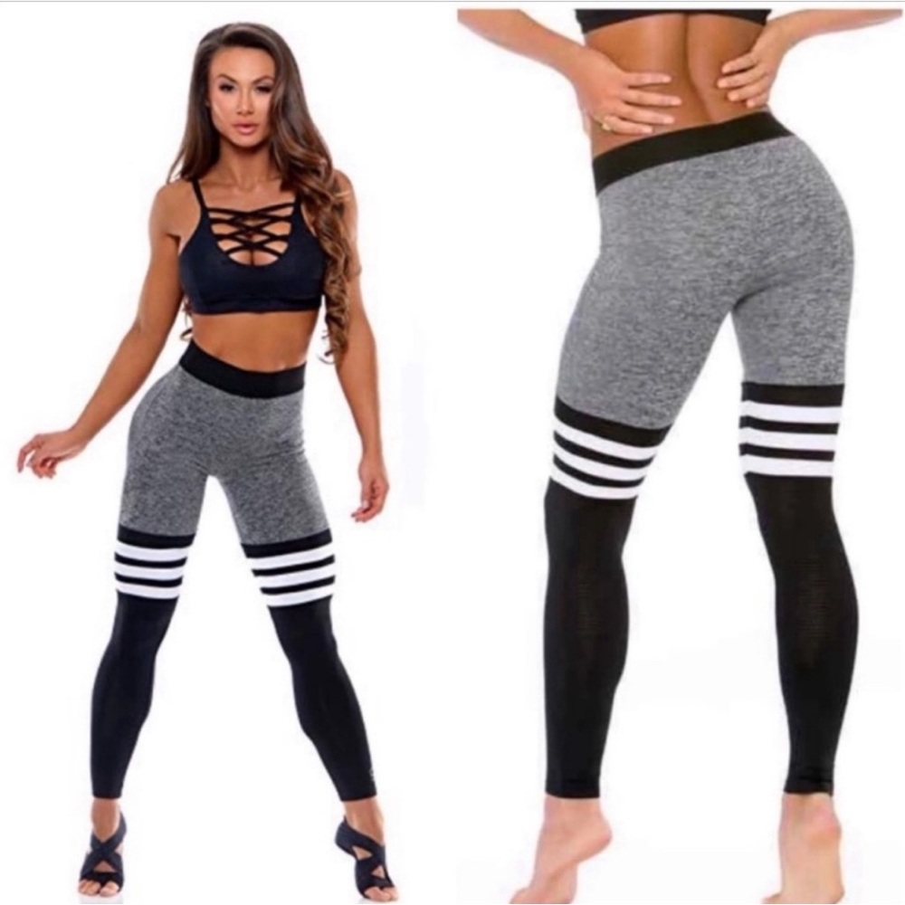 Bombshell Sportswear Thigh high Leggings! size S Black/Gray